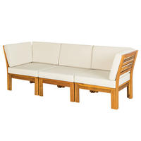 LOUNGESOFA - Webstoff / Akazie massiv - 3-teilig - Weiß, Holz/Textil - home24