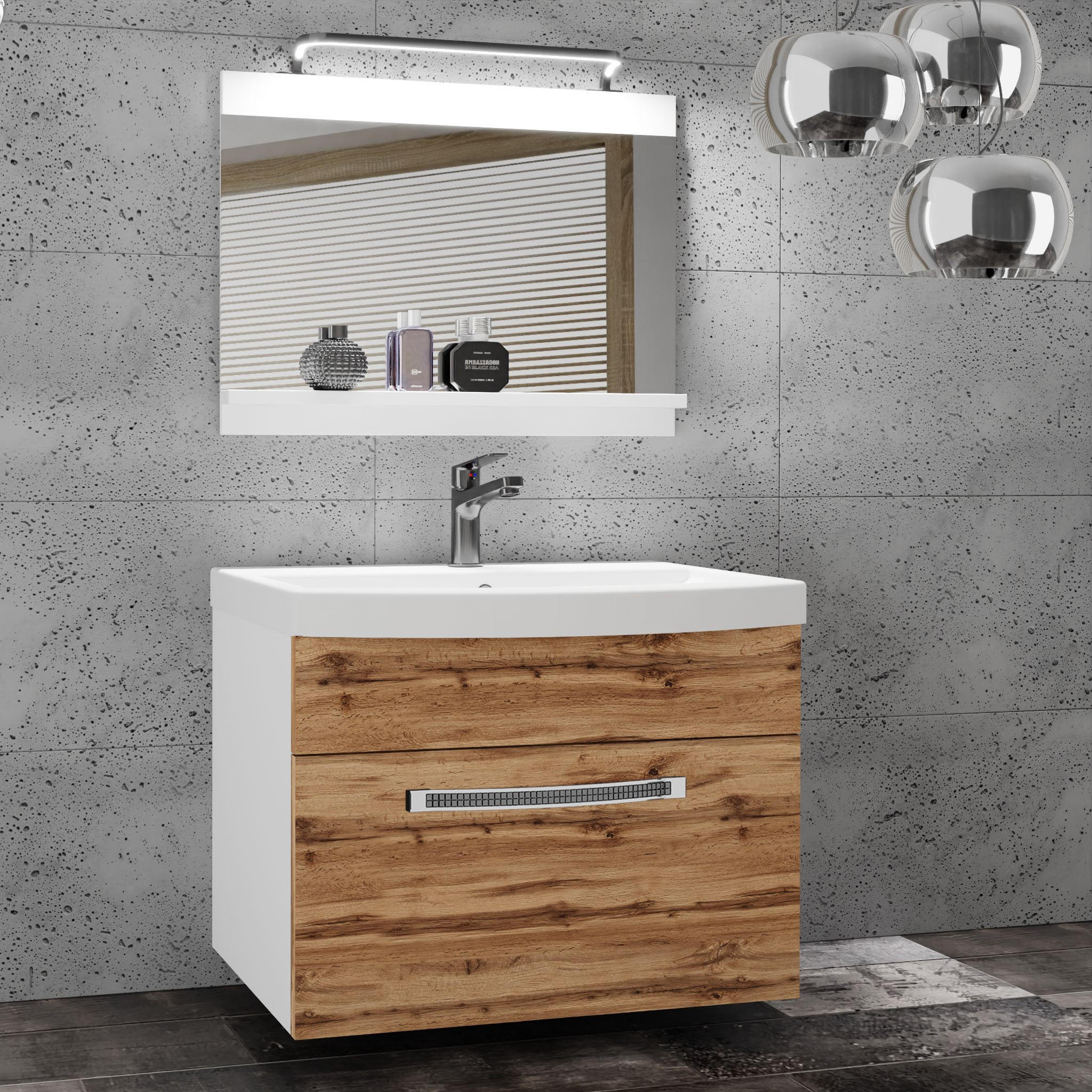 BADMÖBEL Badezimmer Wotan Eiche, Matt - Eiche Wotan, Holz (60/51/40cm) - B BELINI GROUP
