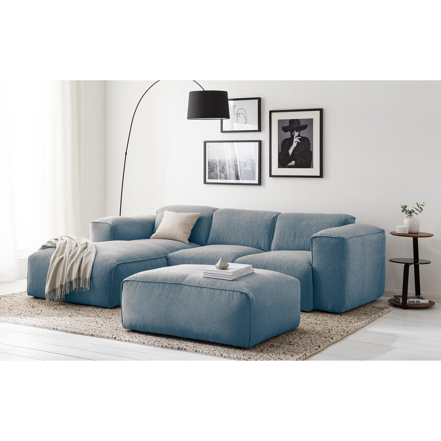 POLSTERHOCKER - Blau/Schwarz, Textil (81/38/100cm) - home24