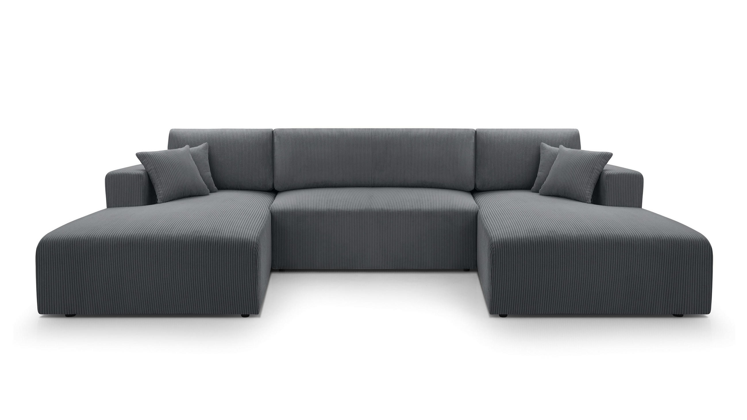 WOHNLANDSCHAFT Catea Grau 364/145/85 cm mit Schlaffunktion - Schwarz/Grau, Kunststoff/Textil (364/84/145cm) - AX Living