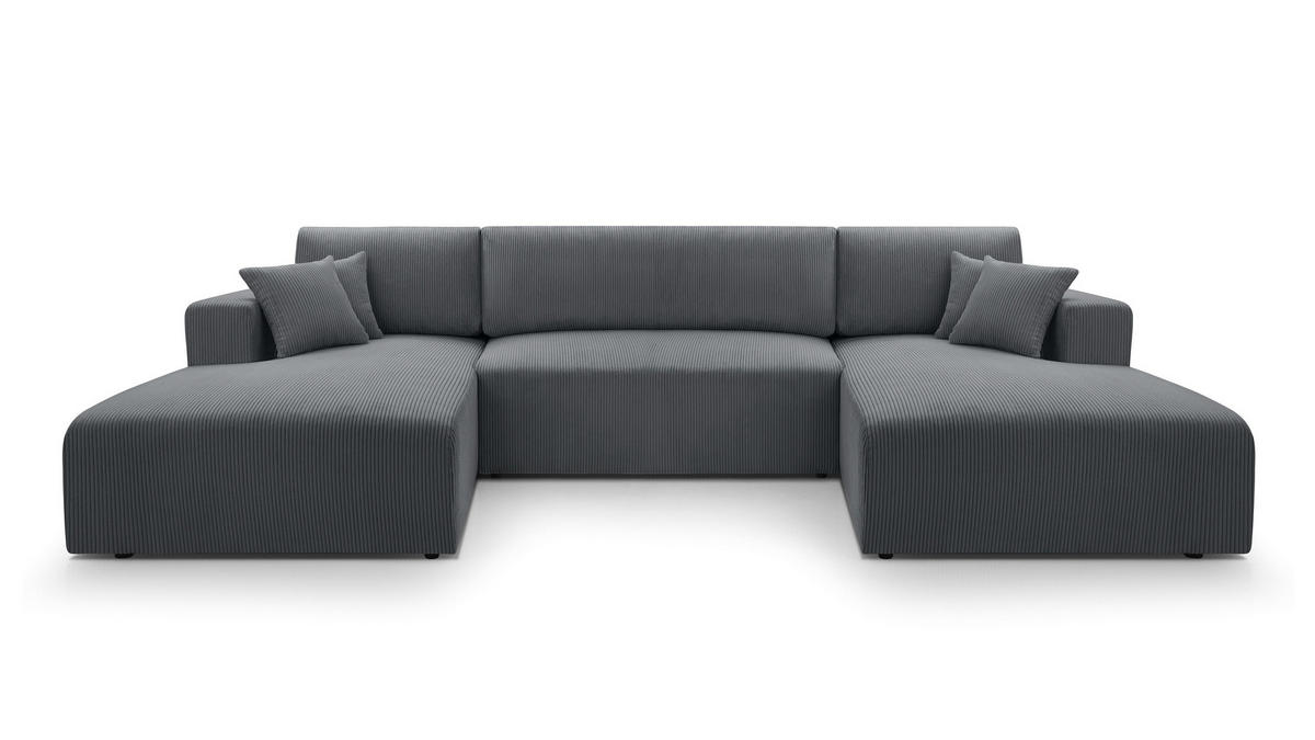 WOHNLANDSCHAFT Catea Grau 364/145/85 cm mit Schlaffunktion - Schwarz/Grau, Kunststoff/Textil (364/84/145cm) - AX Living