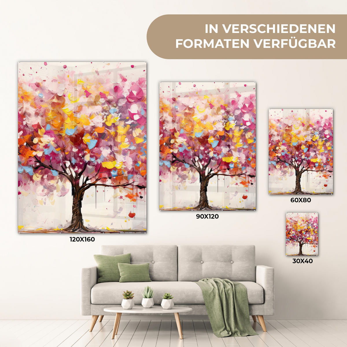 OBRAZ NA AKRYLOVOM SKLE Akvarel - Strom - Umenie - Abstraktné 60x80 cm - viacfarebná, sklo (60/80cm) - MuchoWow