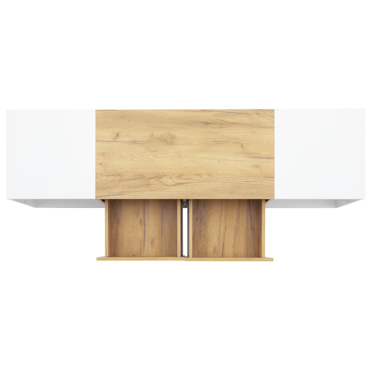 LOWBOARD 160/40/42 cm in Weiß und Eichefarben mit LED-Beleuchtung und 2 Schubladen - Hellbraun, Holzwerkstoff (160/42/40cm) - Flora Grace