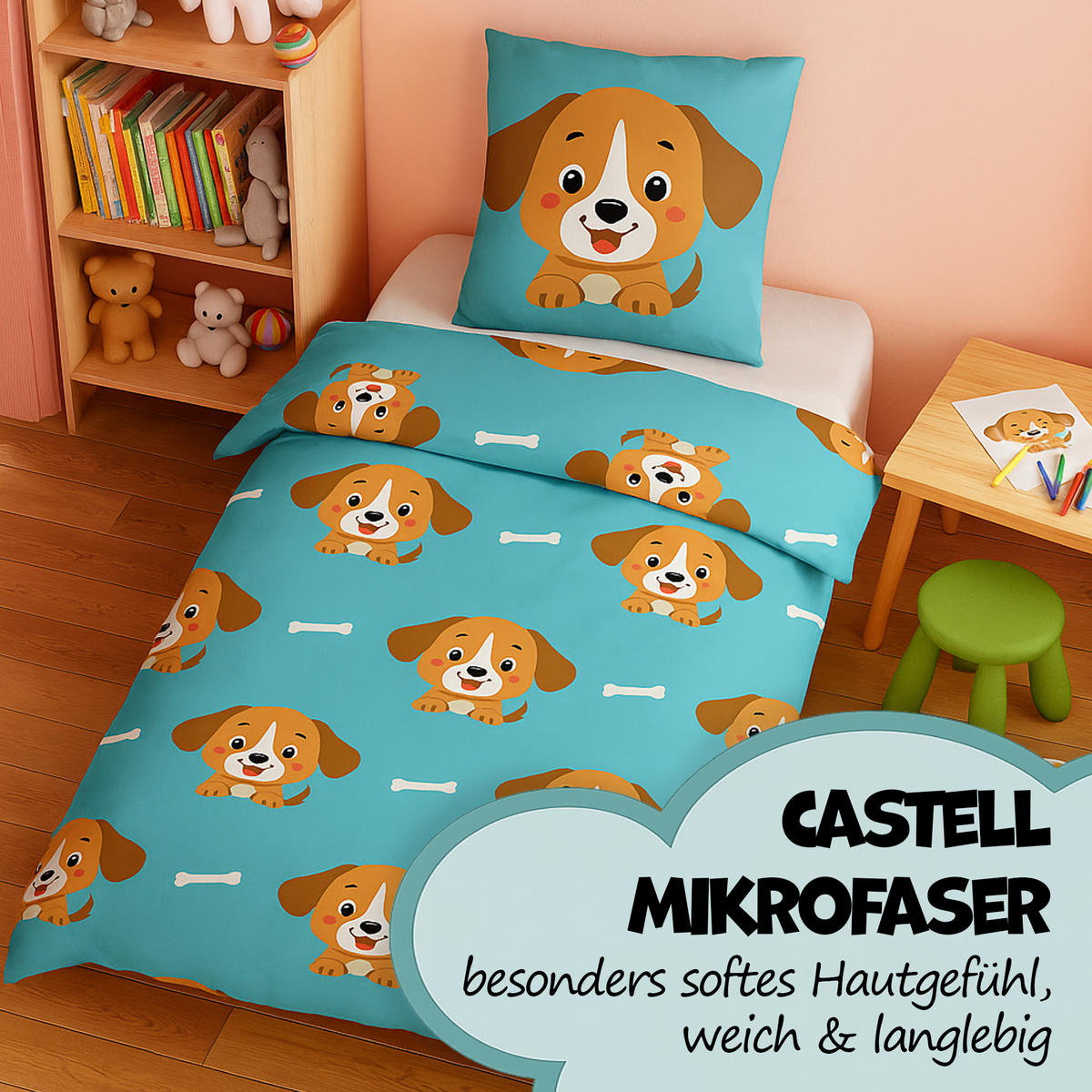 BETTWÄSCHE 2 tlg. mit Motiv 135x200 cm Hund - Blau, Textil (135/200cm) - Bestlivings