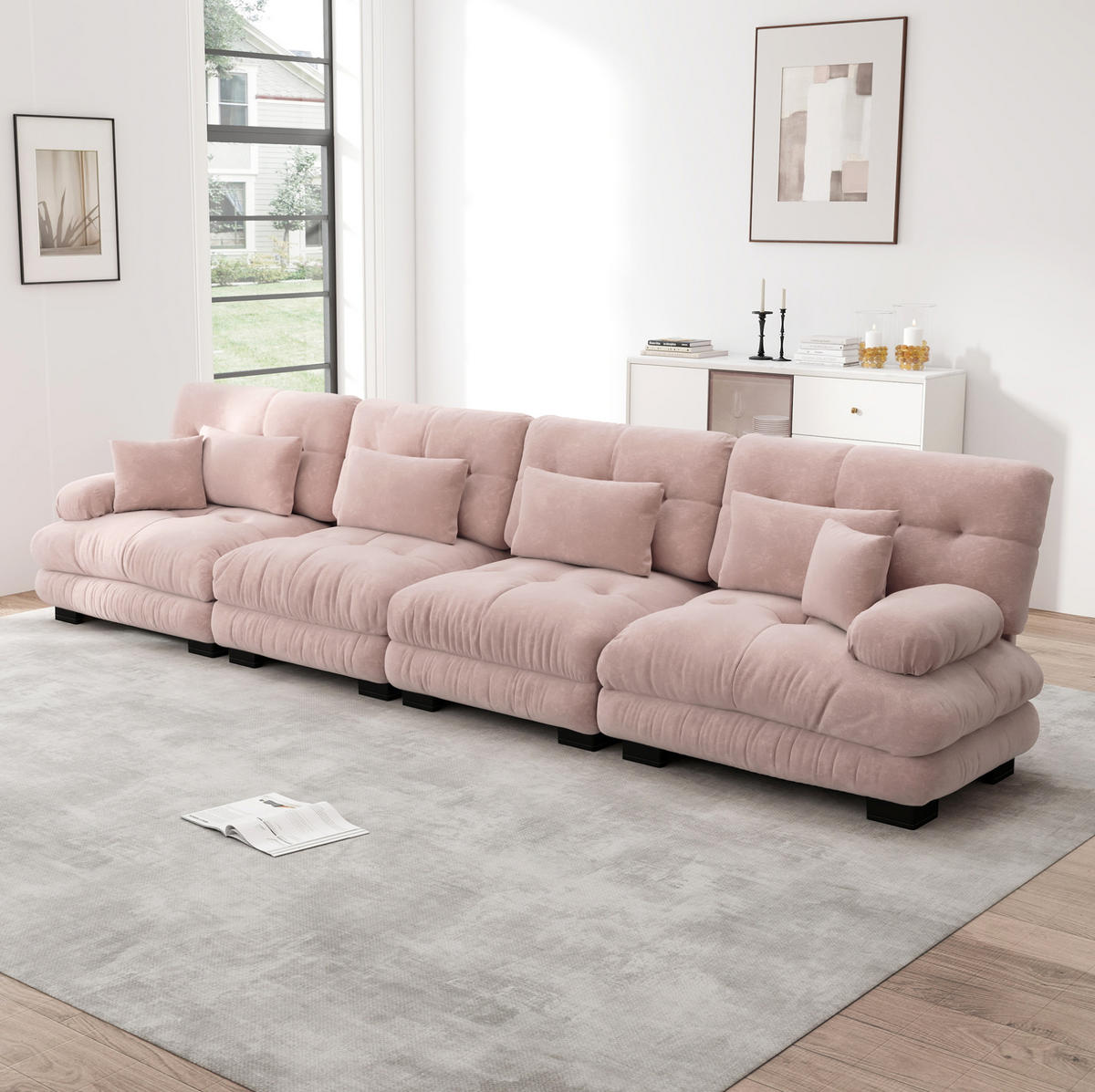 MODULARES Ecksofa mit Tiefensitz, weicher Chenille-Bezug und Cloud-Komfort, Pink - Pink, Textil (406/77cm) - Redom