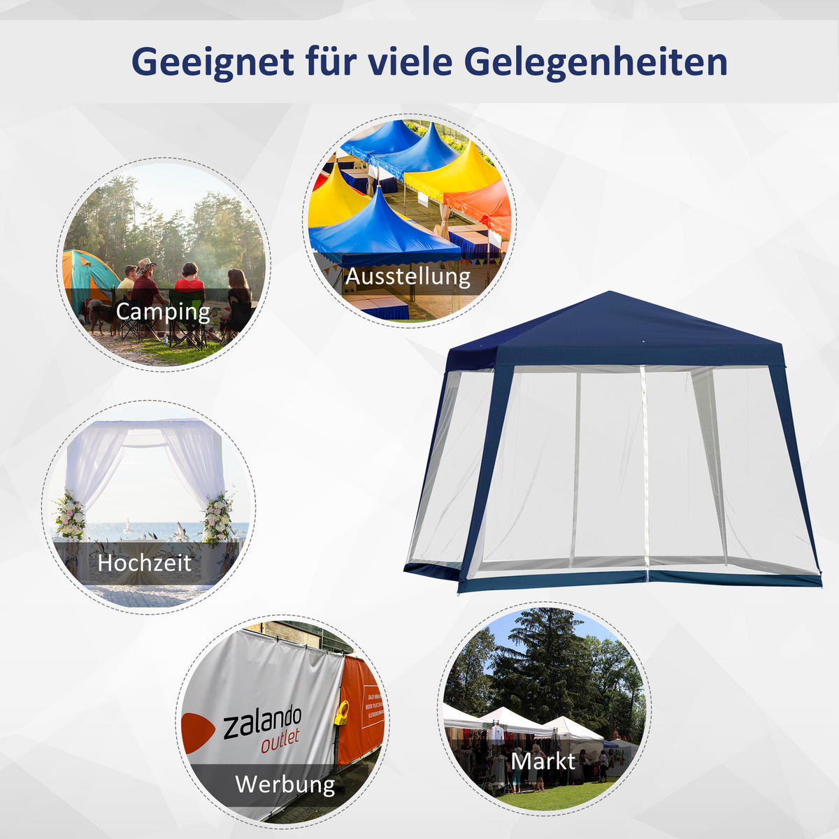 GARTENPAVILLON Metall + Polyester Blau - Blau, Kunststoff/Metall (300/245/300cm) - Outsunny