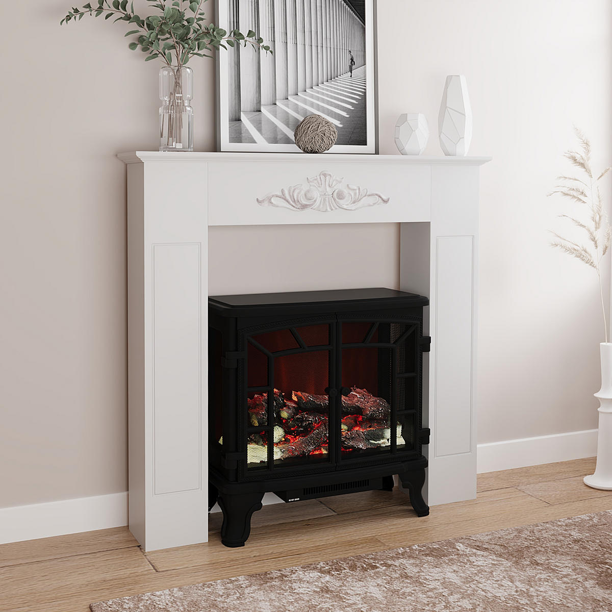 KAMINMANTEL DE-17034 Dekorativer Rahmen für Elektrokamin Weiß - Weiß, Holzwerkstoff (101/100/19cm) - ComfortXL