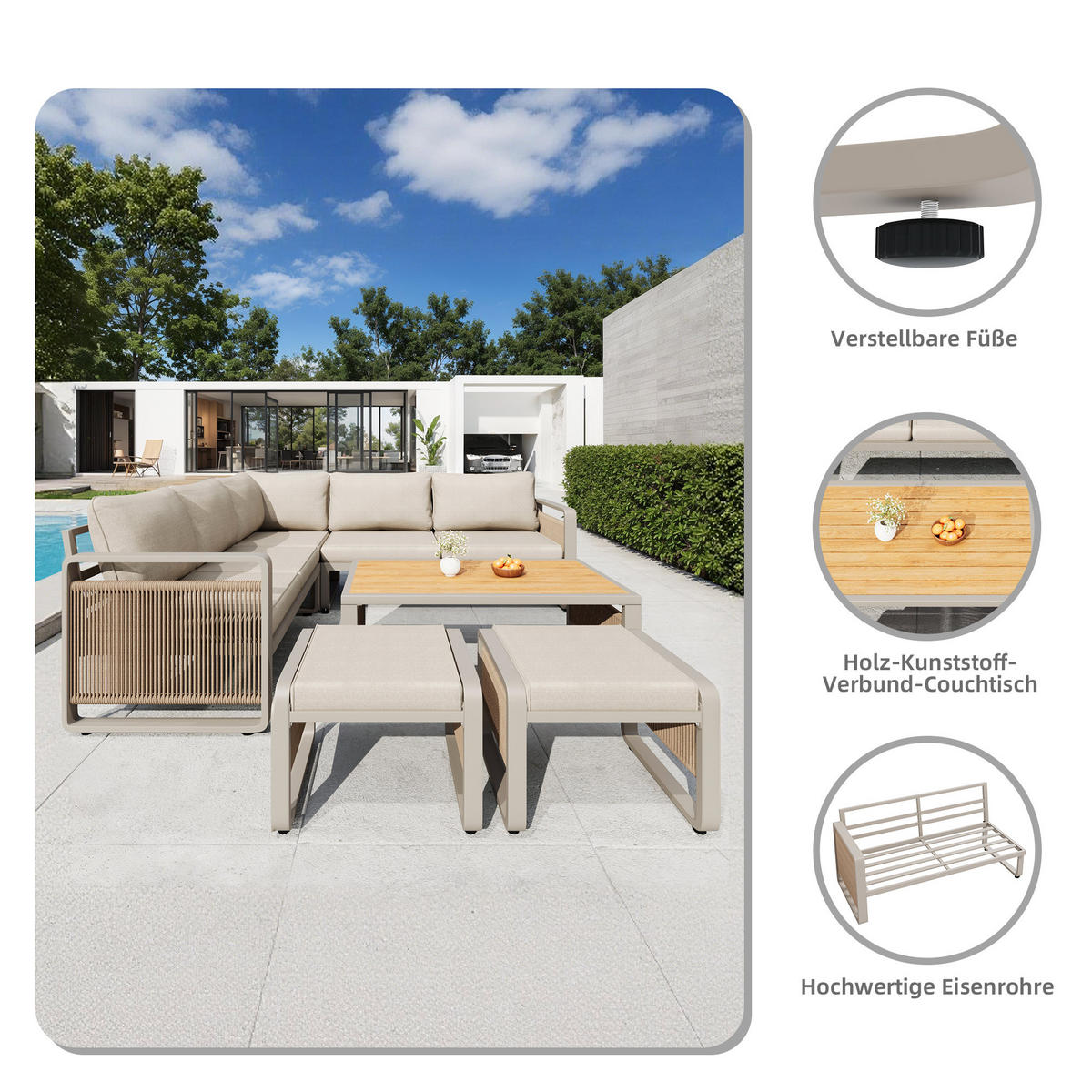 GARTEN LOUNGESESSEL SET Beige - Beige, Metall - ComfortXL