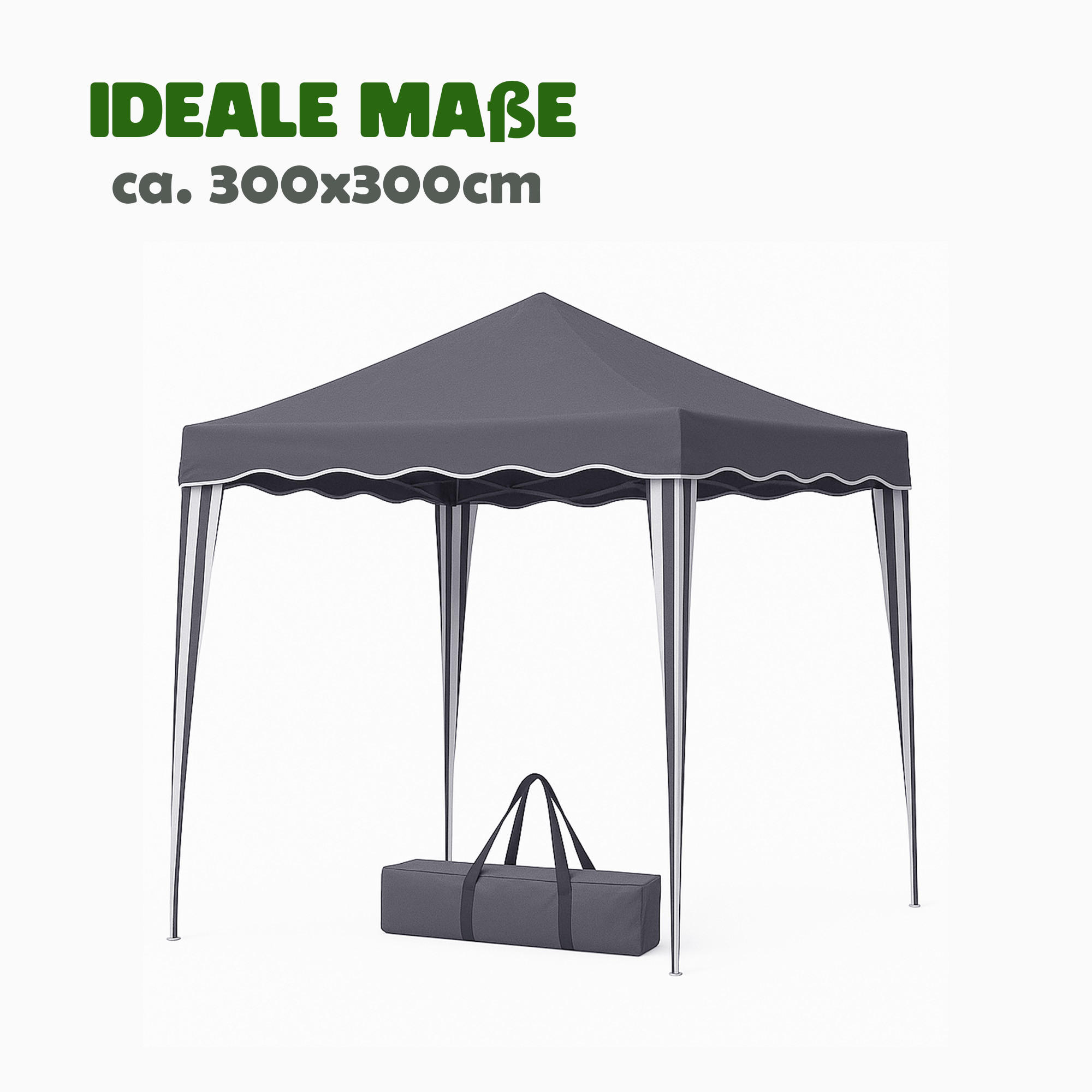 FALTPAVILLON 3 x 3 m ( Anthrazit ), wetterfestes und UV-Beständigs Pavillon mit Tragetasche - Anthrazit, Textil/Metall (300/250/300cm) - Bestlivings