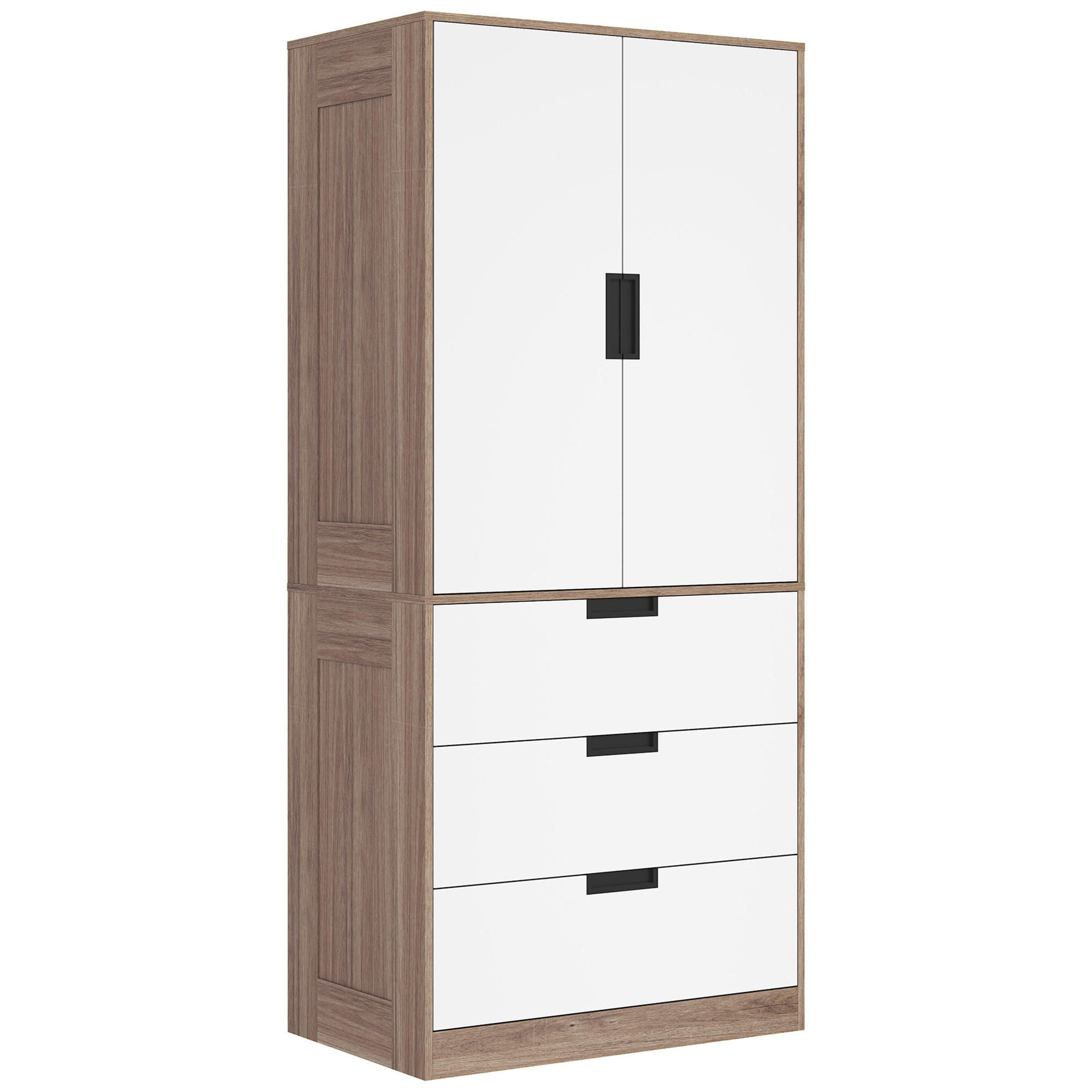 KLEIDERSCHRANK DE-17182 3 Schubladen & Kleiderstange Braun - Braun, Holzwerkstoff (50/180/80cm) - ComfortXL