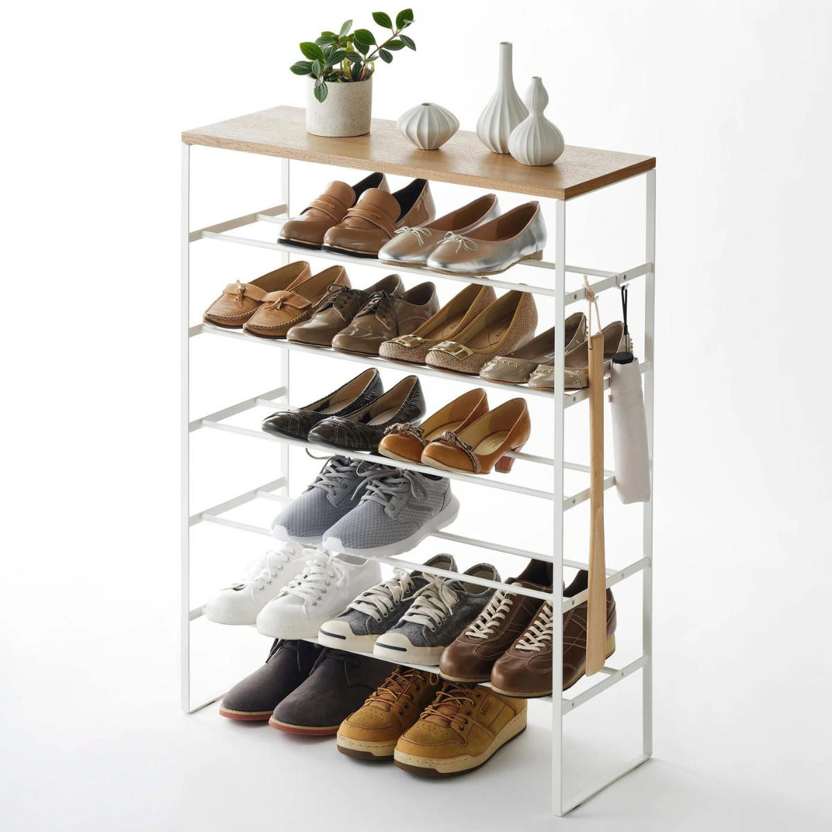 SCHUHREGAL Tower weiß 66/87/25 cm schmal mit Ablage - Weiß, Metall (66/87/25cm) - Yamazaki