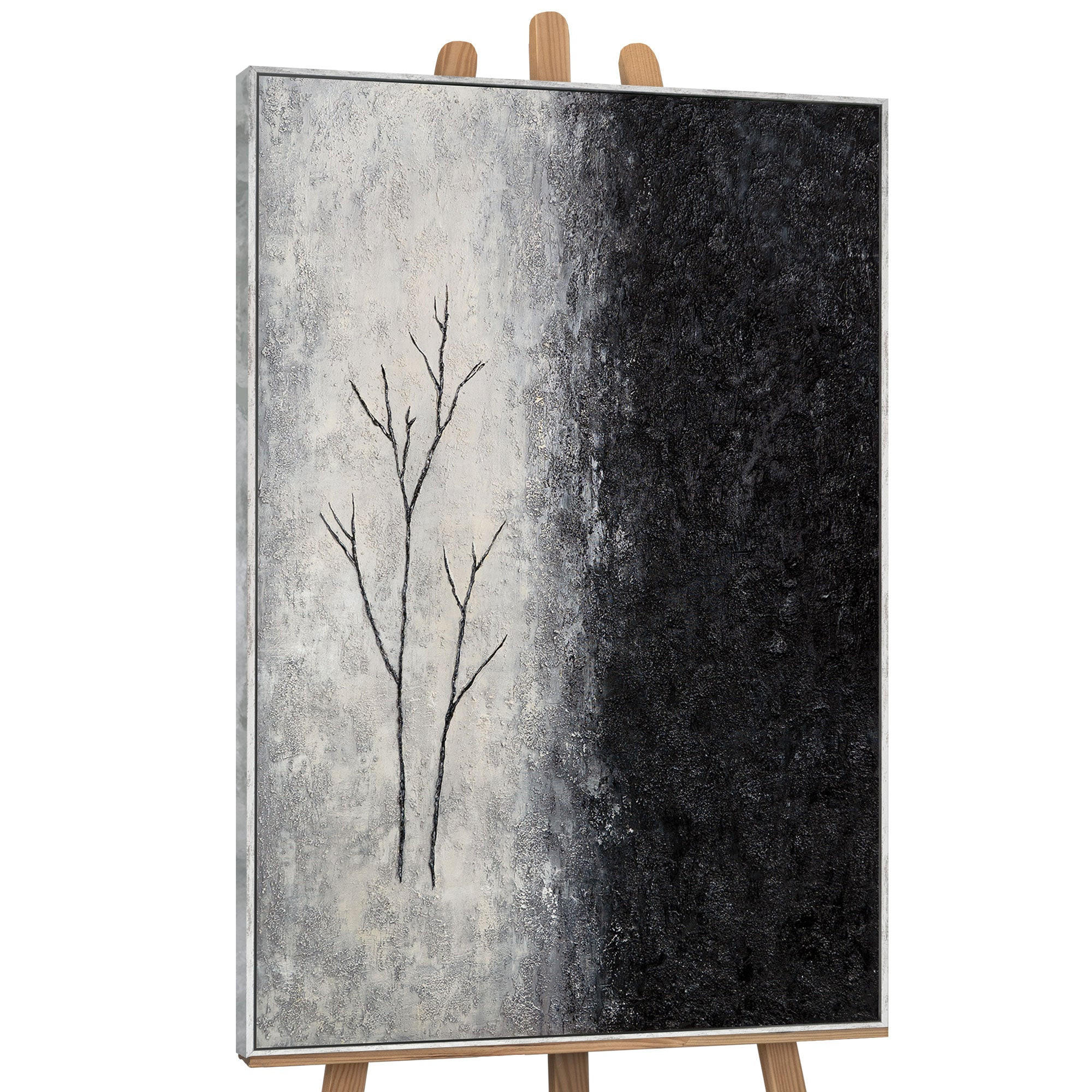 GEMÄLDE Atem des Winters Schattenfugenrahmen Hellgrau 120x80 cm - Hellgrau, Holz (120/80cm) - YS-art gallery