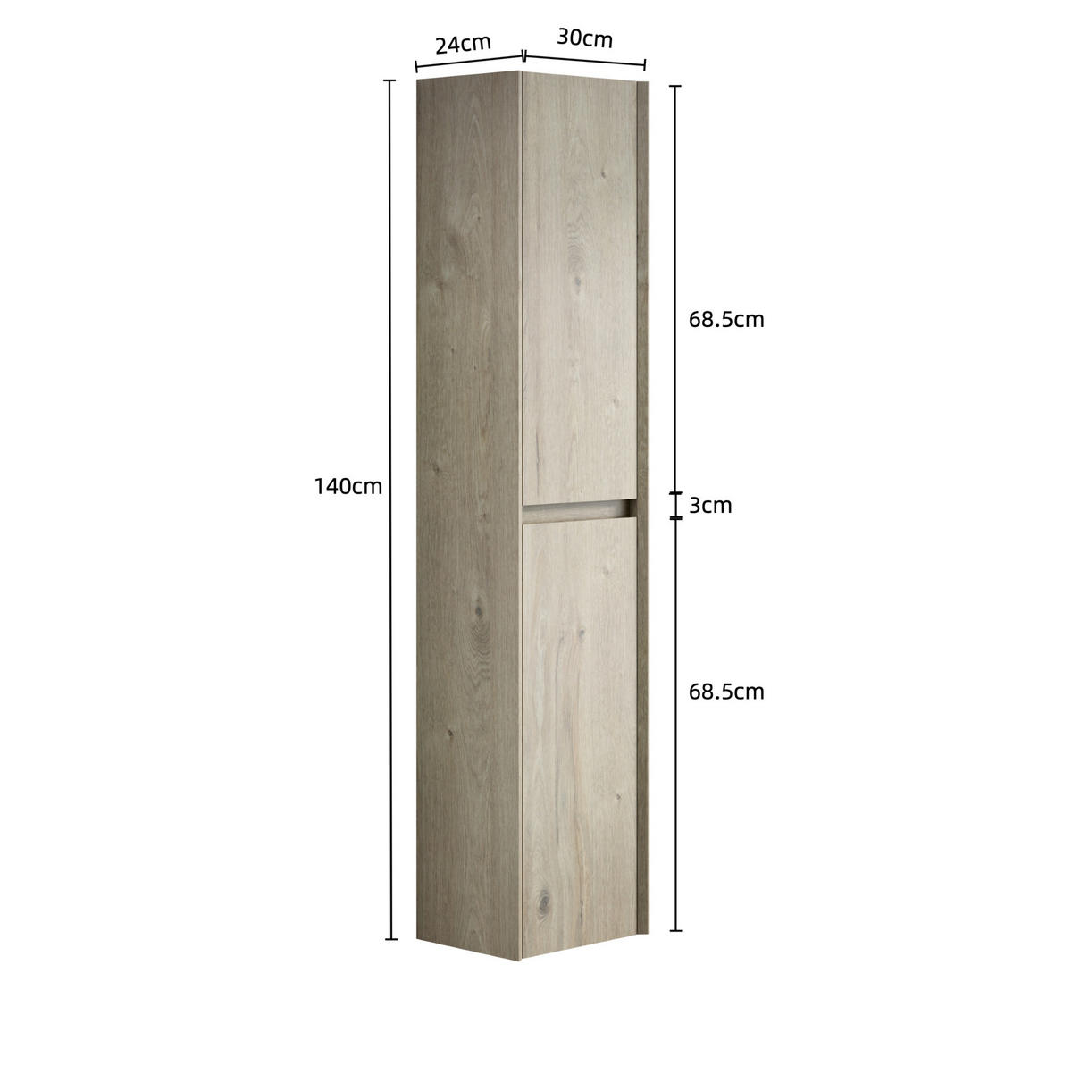 BADZIMMERSCHRANK 140 cm Off White Holzoptik - Weiß, Holzwerkstoff (24/30/140cm) - Beauniv