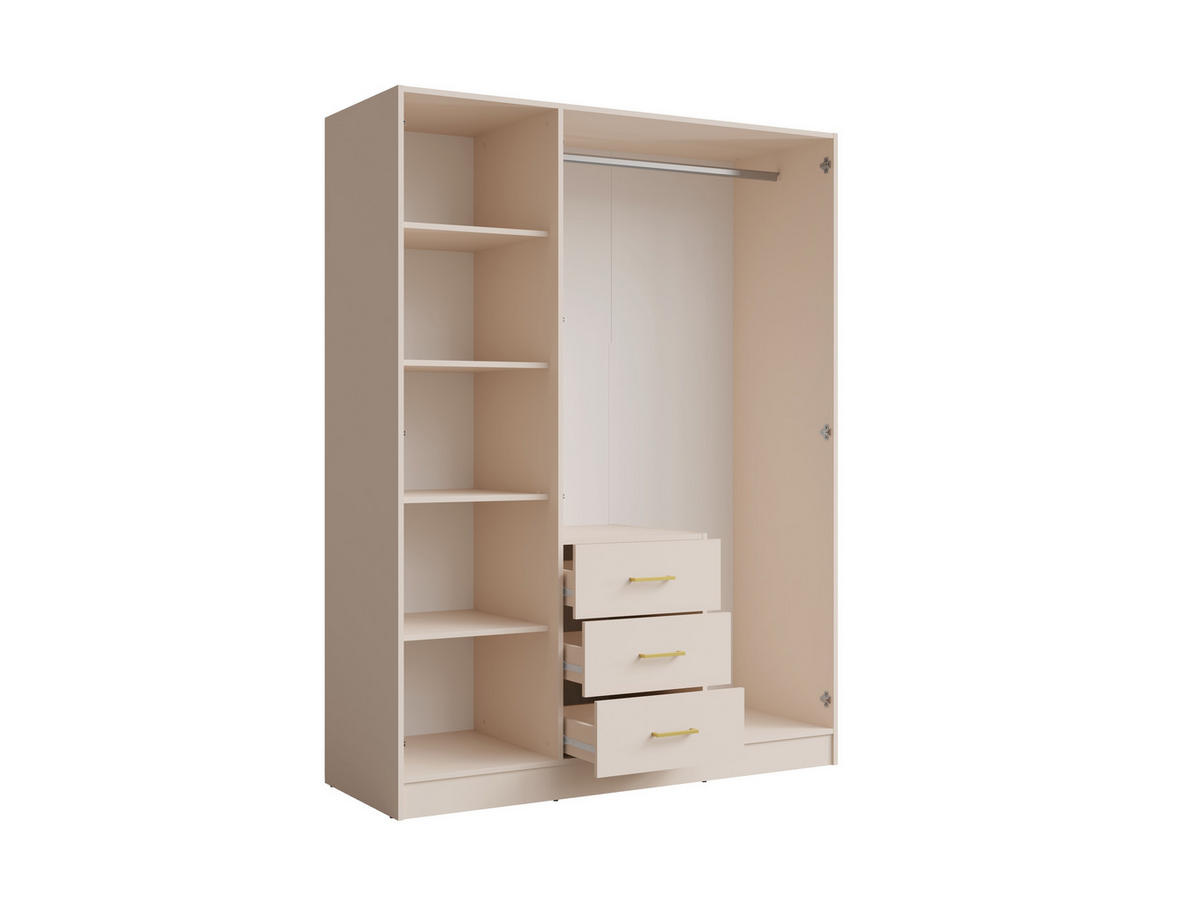 KLEIDERSCHRANK KERONA 19 - 150,5×200,5×58 cm cm mit Spiegel, 2 Türen & 3 Schubladen Wüstensand - Sandfarben, Holz/Holzwerkstoff (150.5/200.5/58cm) - Milaros Markt