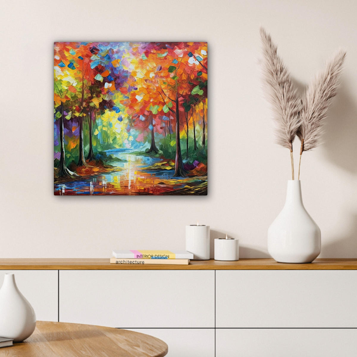 LEINWANDBILD Landschaft - Wald - Farben - Natur Wandbild Wohnzimmer 50x50 cm - Multicolor, Textil (50/50cm) - MuchoWow