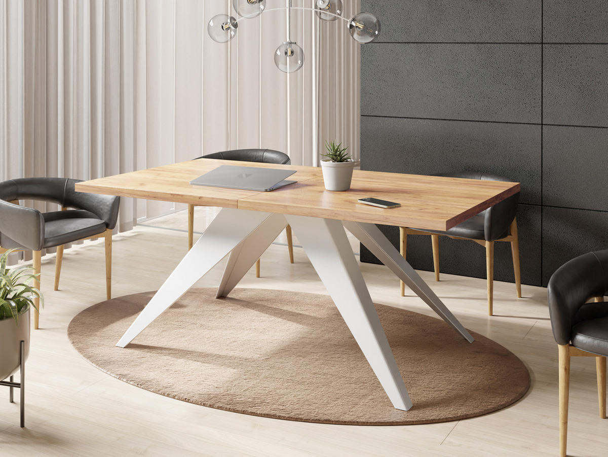 ESSTISCH Vance Weiß rechteckig ausziehbar, Craft Eiche 140-240/80/76 cm - Eiche Wotan/Weiß, Holzwerkstoff/Metall (140/80/76cm) - WFL GROUP