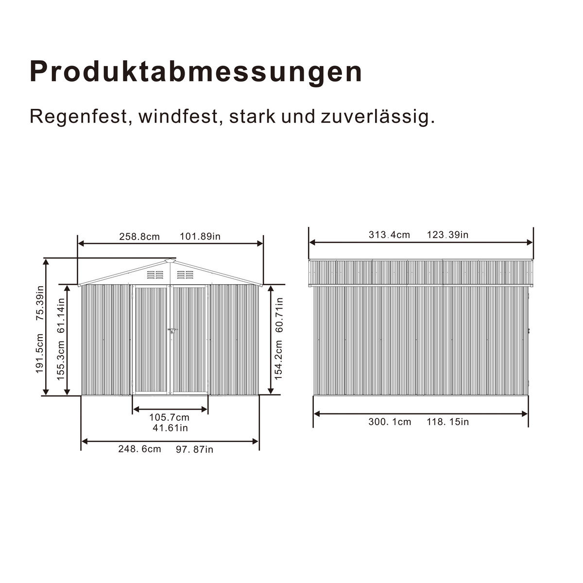 GERÄTEHAUS 300/248.6/191.5 cm Grau mit Integrierter Bodenrahmen (7,46 m²) - Grau, Metall (248.6/191.5/300cm) - Oxeza