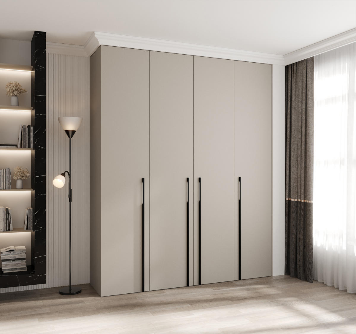DREHTÜRENSCHRANK 245,5/200/50 4-türig - Kaschmir/Schwarz, Holz/Metall (200/245.5/50cm) - Abiks Möbel