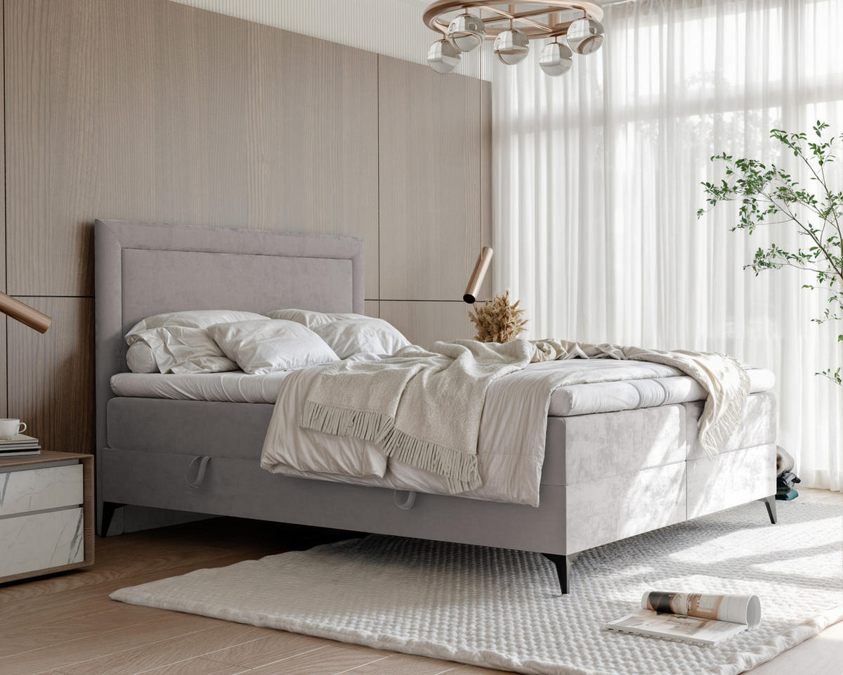 BOXBETT NERO 160/200 cm mit Matratze und Topper, Grau - Schwarz/Grau, Holzwerkstoff/Textil (160/200cm) - Idohome