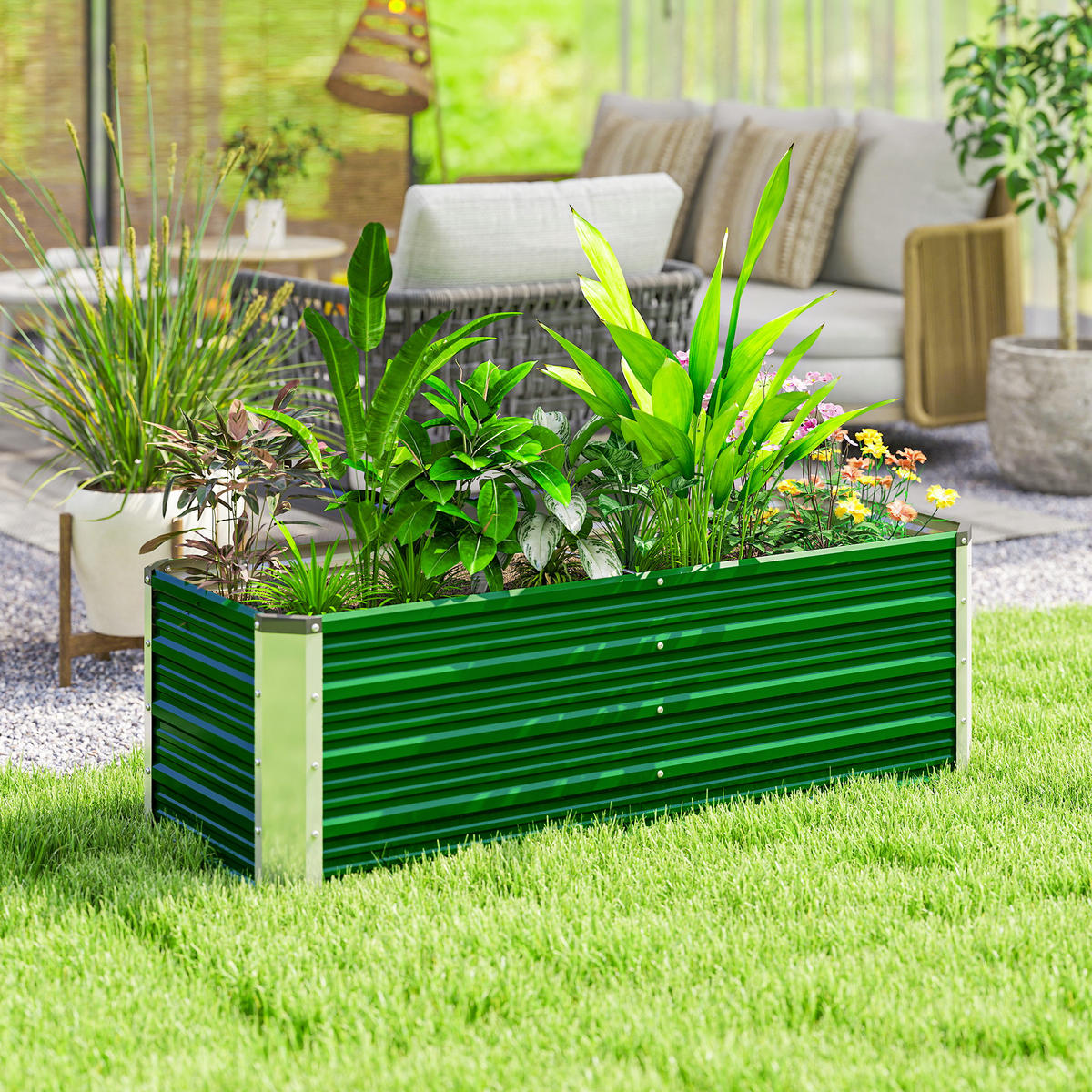 HOCHBEET, Metall offener Boden, separate Pflanzbereiche, 125x47x44cm, Grün - Multicolor, Holzwerkstoff (125/44/47cm) - FORIOUS