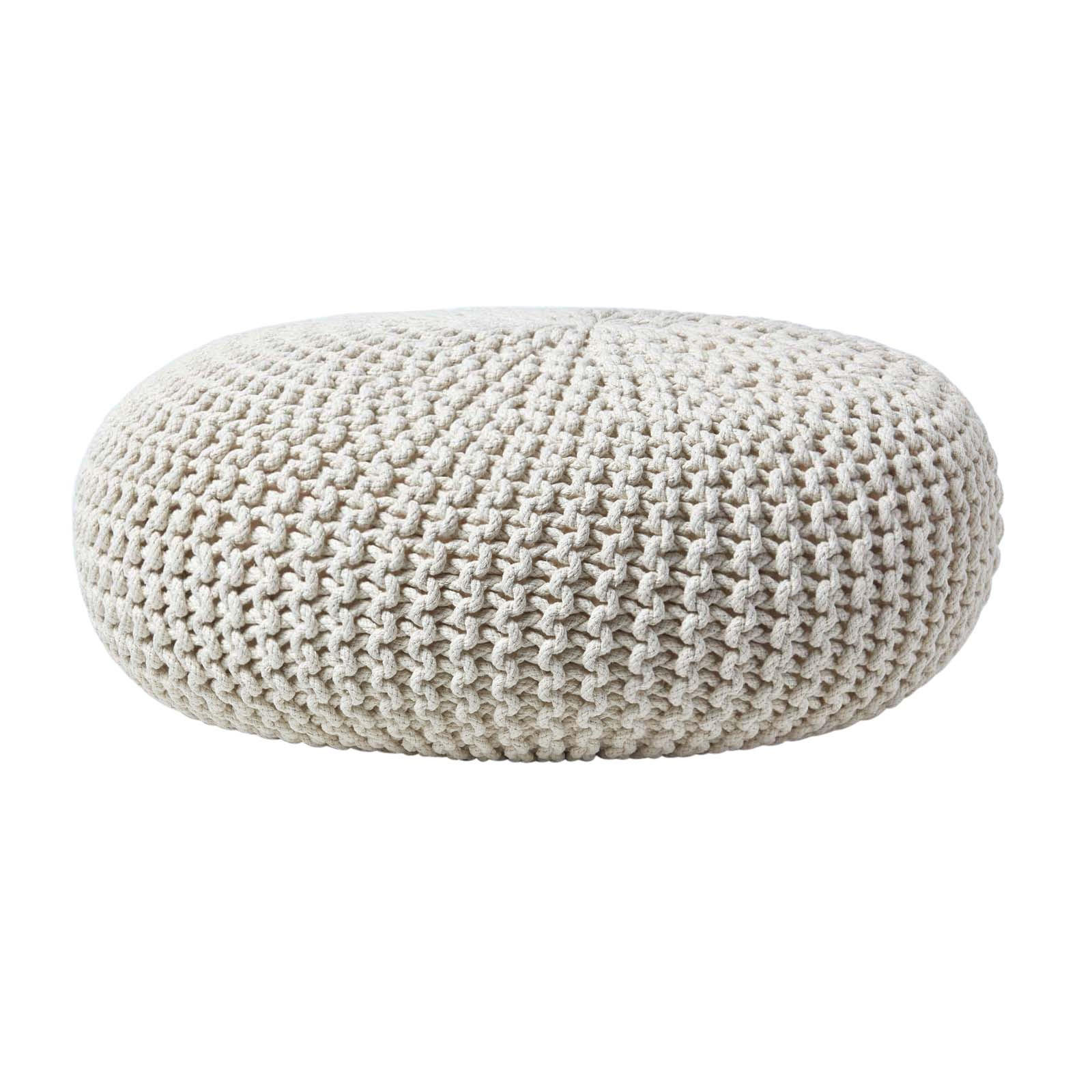 Homescapes Strick-Pouf Natur 70x23x70 cm