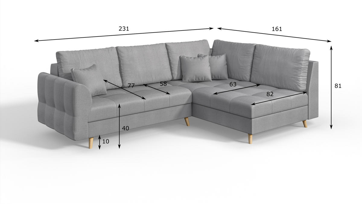 ECKSOFA MIT HOCKER Lorine Mikrofaser Grau - Hellbraun/Grau, Buchenholz/Textil (231/161cm) - S-Style Möbel
