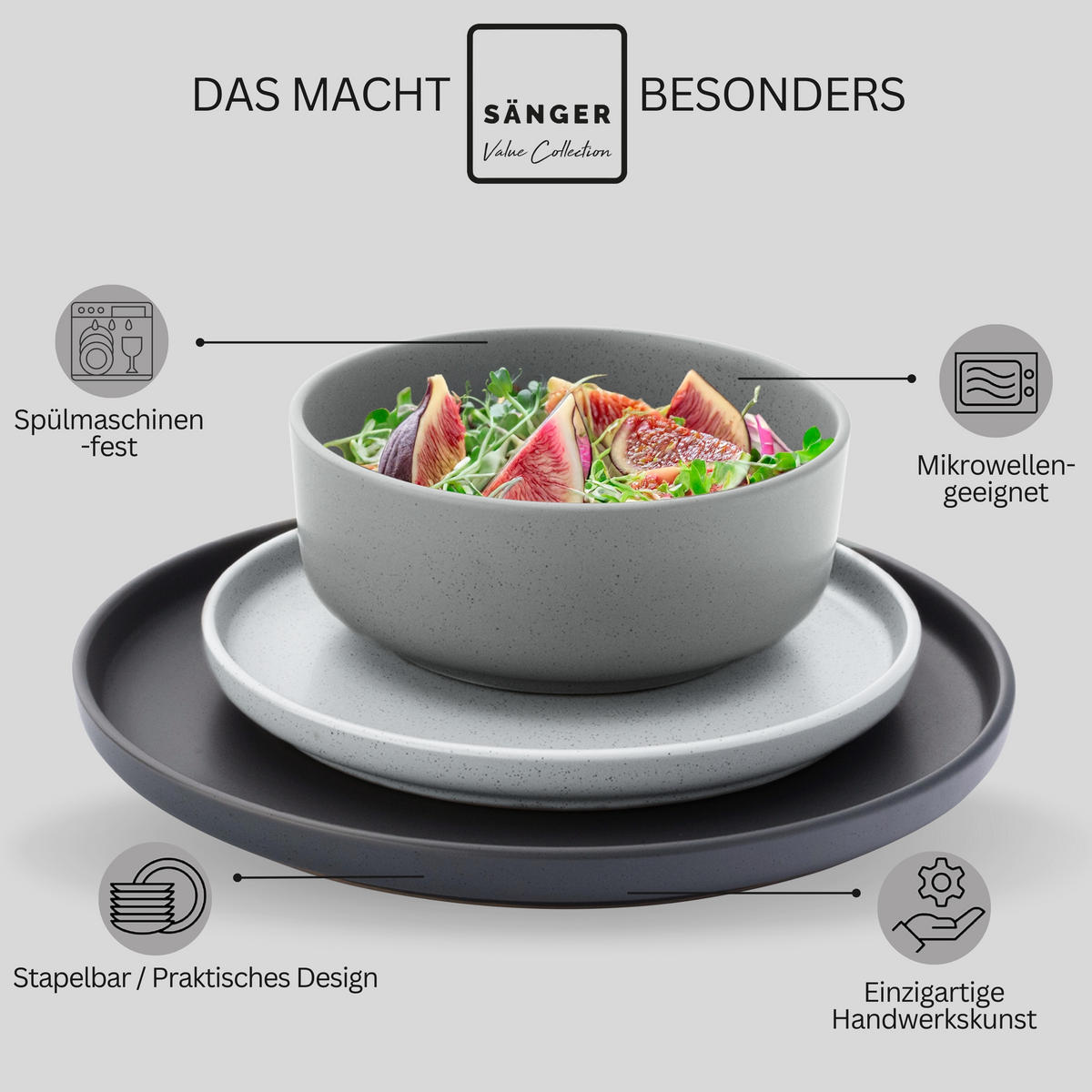 TAFELSERVICE LEEDS - 36 teilig aus Steingut 12 Personen - Multicolor, Stein (50/30/80cm) - Sänger