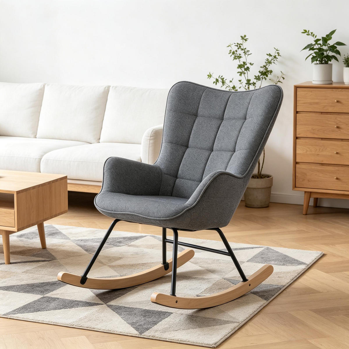 SCHAUKELSTUHL Dunkelgrau Samt mit Hoher Rückenlehne - Dunkelgrau, Textil (65/95/67.5cm) - Oxeza