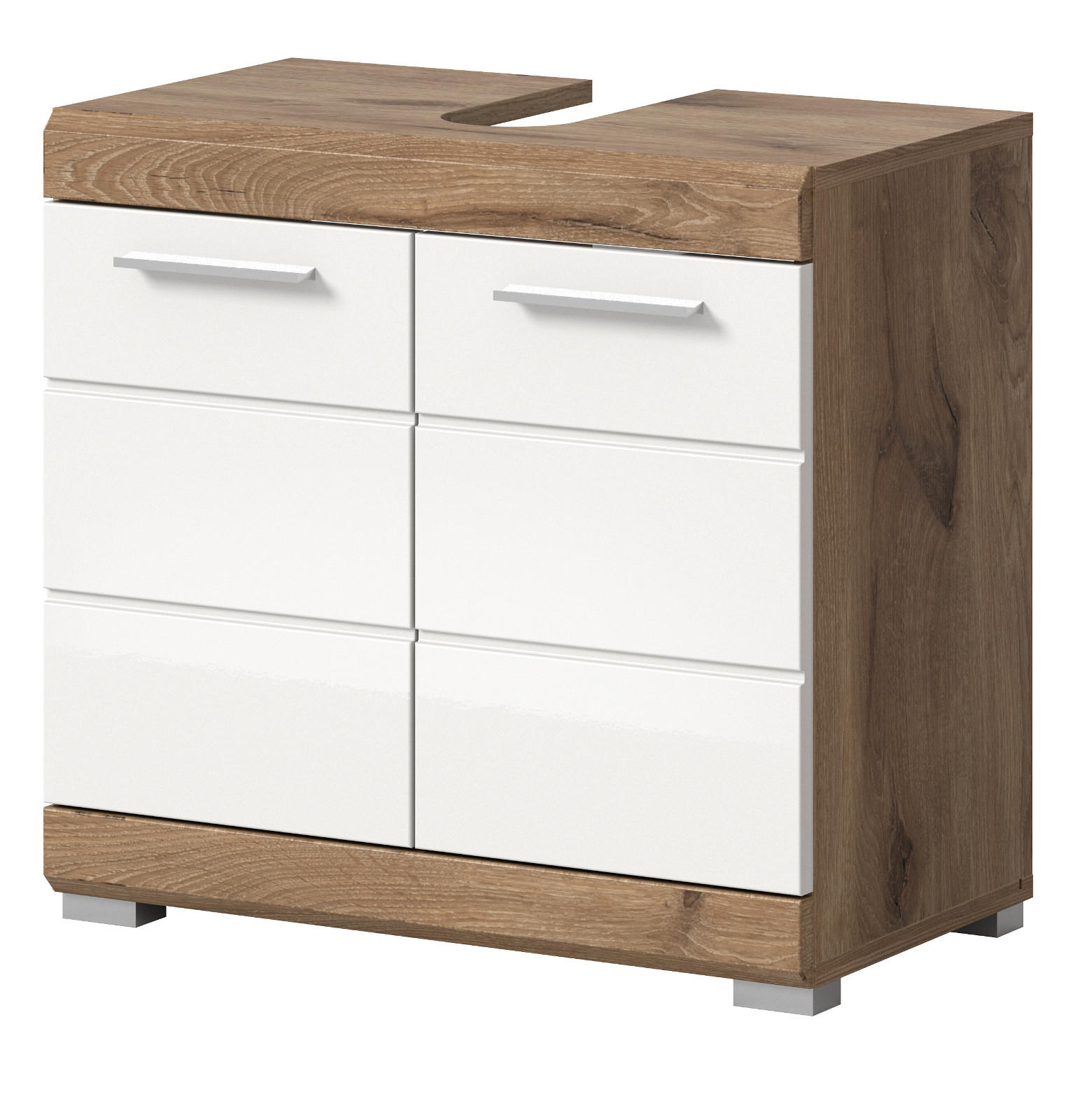 Inn.Furn Waschbeckenunterschrank Weiß Hochglanz, Eiche 60x56x31 cm