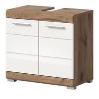 WASCHBECKENUNTERSCHRANK weiß Hochglanz, Eiche 60 cm, 2-türig - Chromfarben/Weiß Hochglanz, Holzwerkstoff/Kunststoff (60/56/31cm) - Inn.Furn