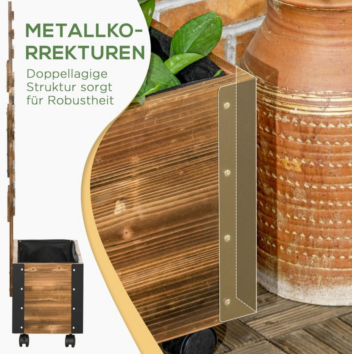 TRUHLÍK na kvety s mriežkou, 65/31/147 cm, drevo antracitové, na kolieskach - hnedá, drevo (31/147/65cm) - BEAOK