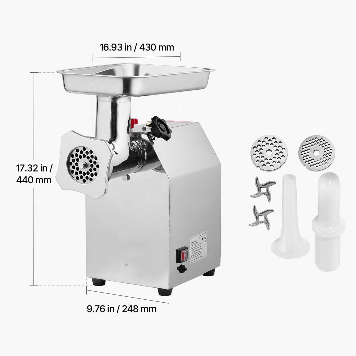 FLEISCHWOLF Gewerblicher Elektrischer, 1100W KUPFERMOTOR, Edelstahl - Silberfarben, Metall (31.01/50.01/46.02cm) - Rolipo