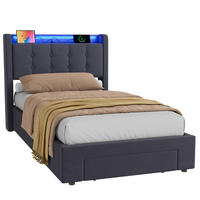 POLSTERBETT 90/200 cm in Grau, mit Matratze, Bettkasten, USB, LED, Stauraum und Schubladen - Grau, Holzwerkstoff/Textil (90/200cm) - WISHDOR