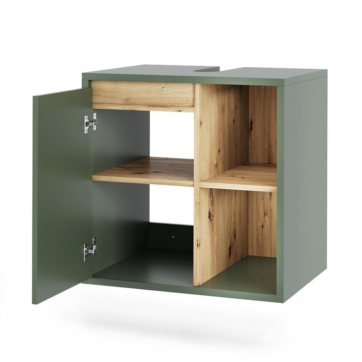 WASCHBECKENUNTERSCHRANK Viola Grün/Artisan 60 x 60 cm mit offenen Regalen - Eiche Artisan/Grün, Holzwerkstoff (60/60/46cm) - Vicco