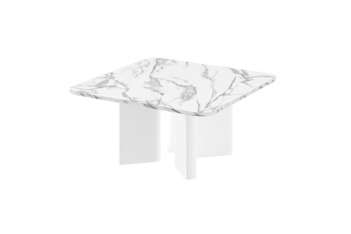 COUCHTISCH quadratisch Marmor Natur Weiß 80/80/50 cm - Weiß Hochglanz/Creme, Holzwerkstoff (80/80/50cm) - designimpex