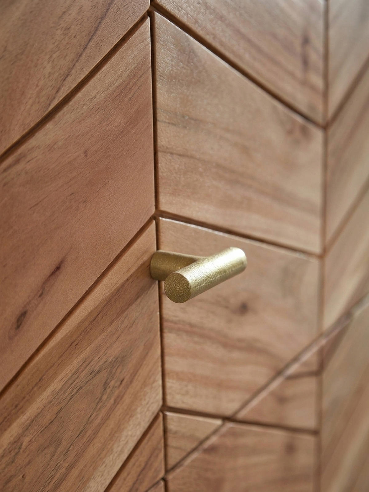 SIDEBOARD – Akazie Massivholz, rustikal, mit Muster, Landhausstil - Beige/Goldfarben, Holz/Metall (90/86/40cm) - KADIMA DESIGN