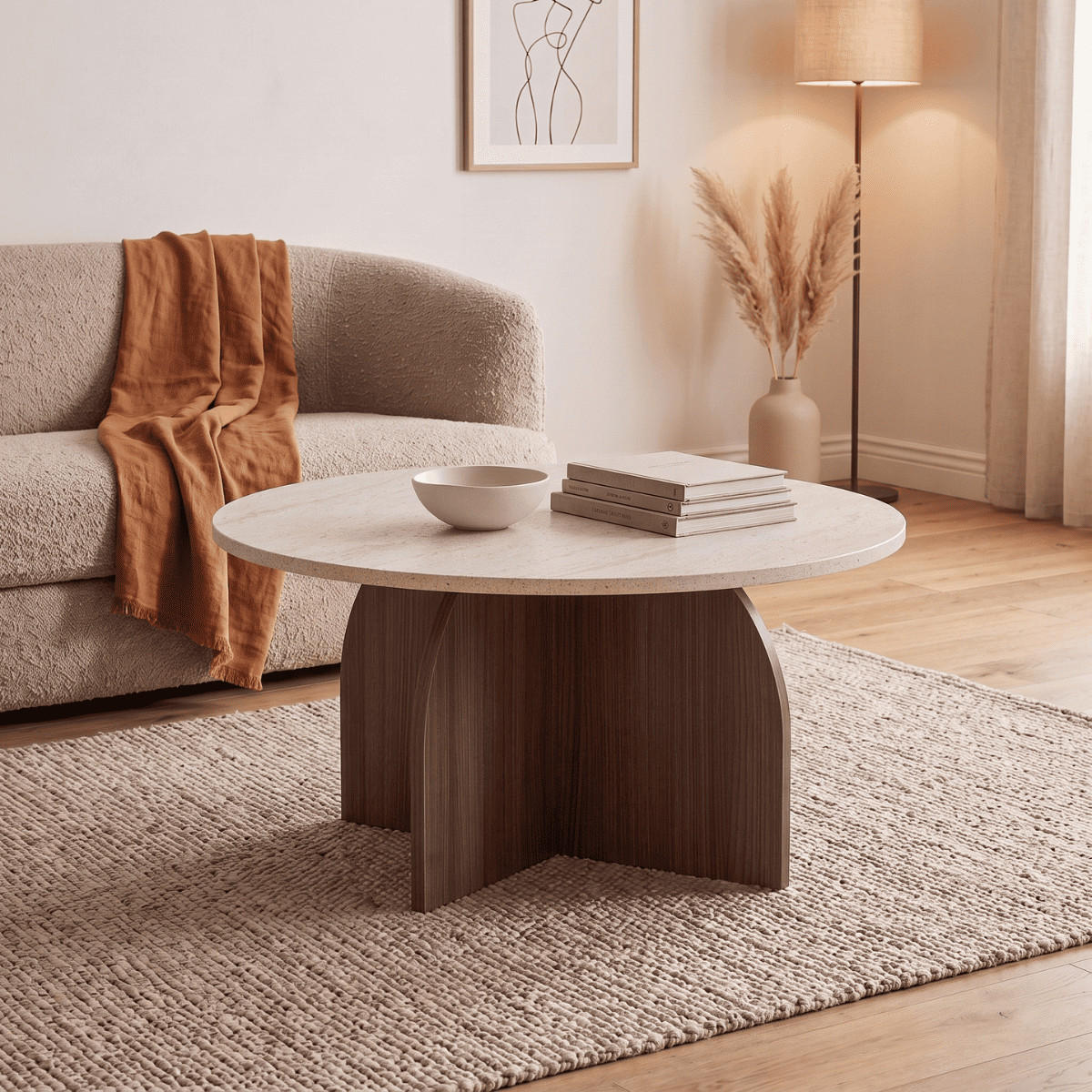 BEISTELLTISCH mit rundem Tischplatte 80/40/80 cm - Beige/Braun, Holzwerkstoff (80/80/40cm) - Calicosy