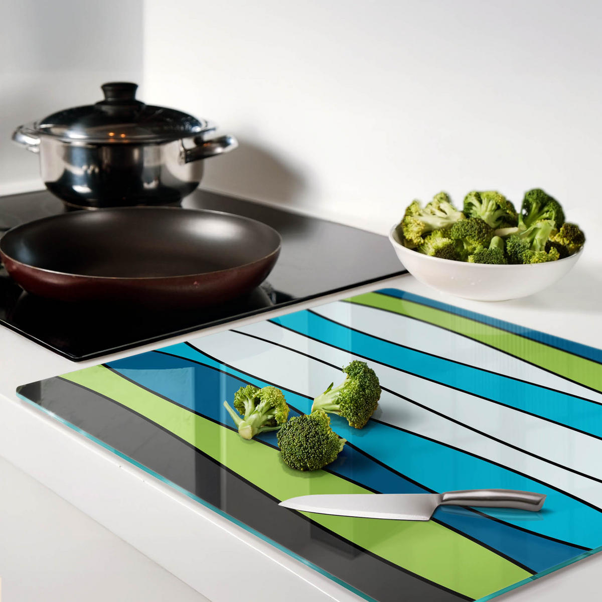 GLASPLATTE 60x52 cm Farbige Streifen - Multicolor, Glas (60/0.4/52cm) - TULUP