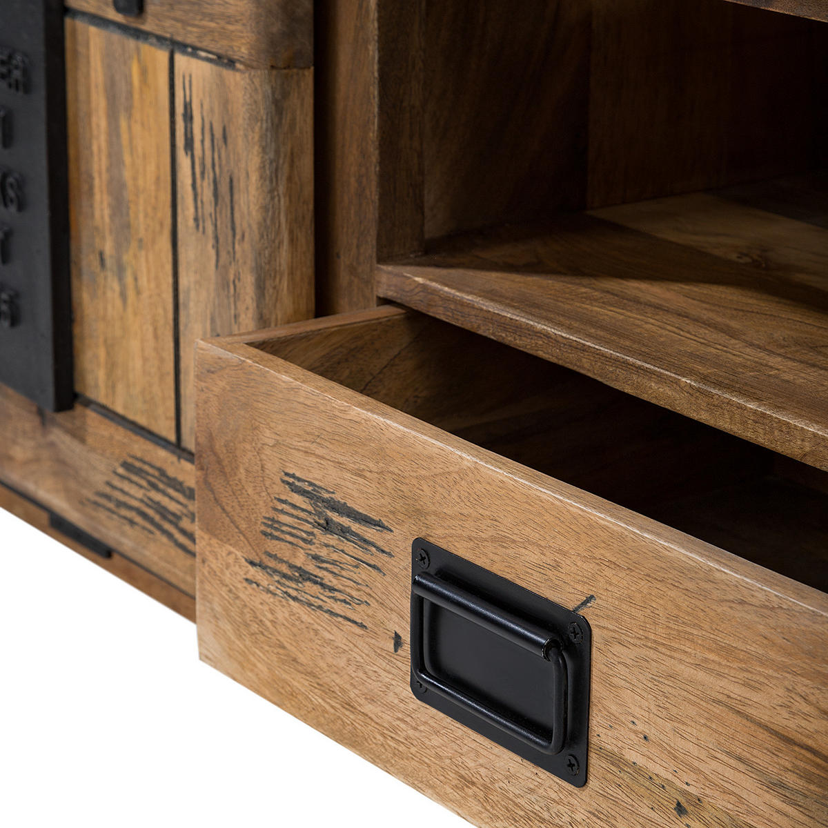 TV-LOWBOARD - Mango massiv / Eisen - Mango / Schwarz - Braun, Holz/Metall (160/45/50cm) - home24