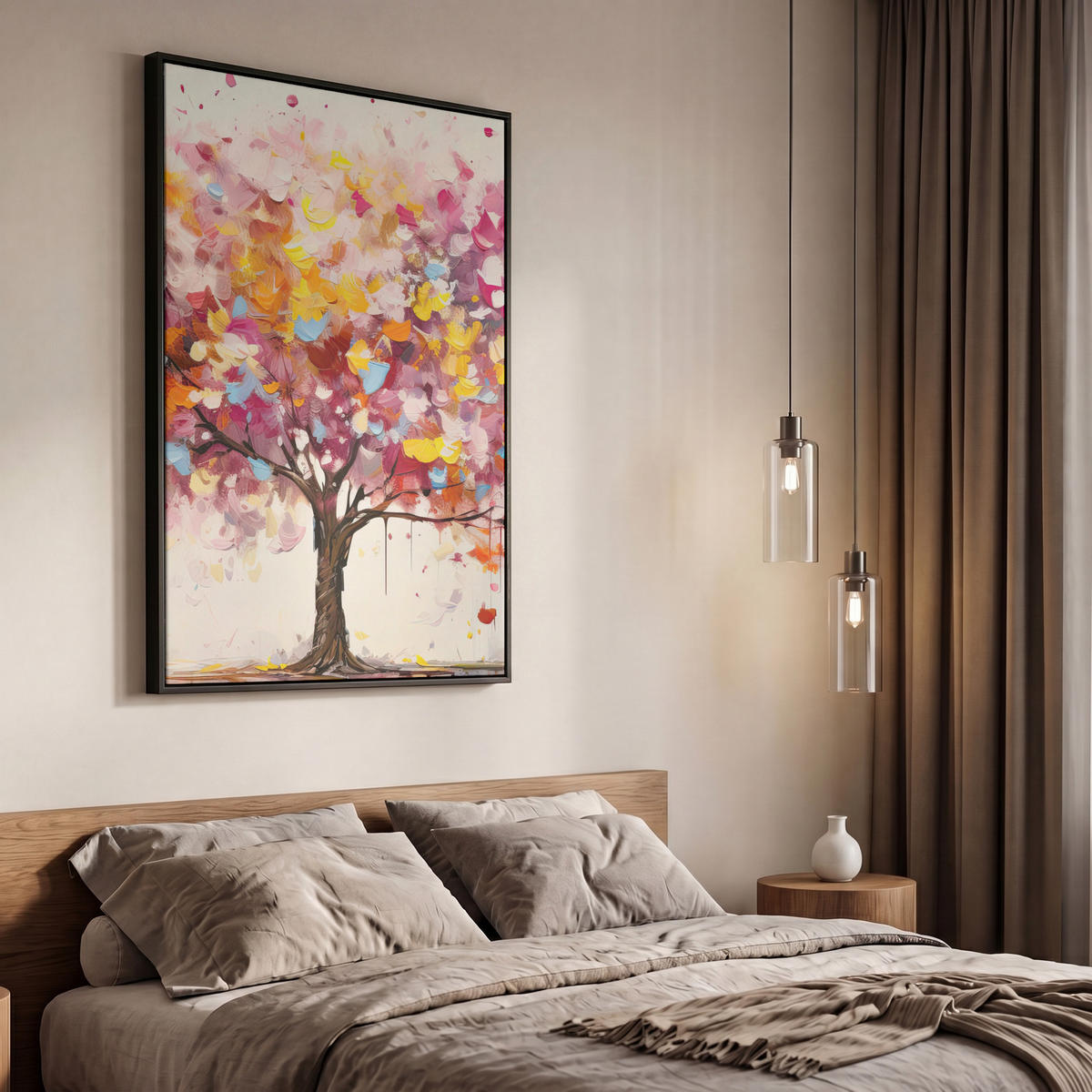 LEINWAND Bilder mit Rahmen - Aquarell - Baum - Kunst - Abstrakt - 60x90 - Multicolor, Textil (60/90cm) - MuchoWow