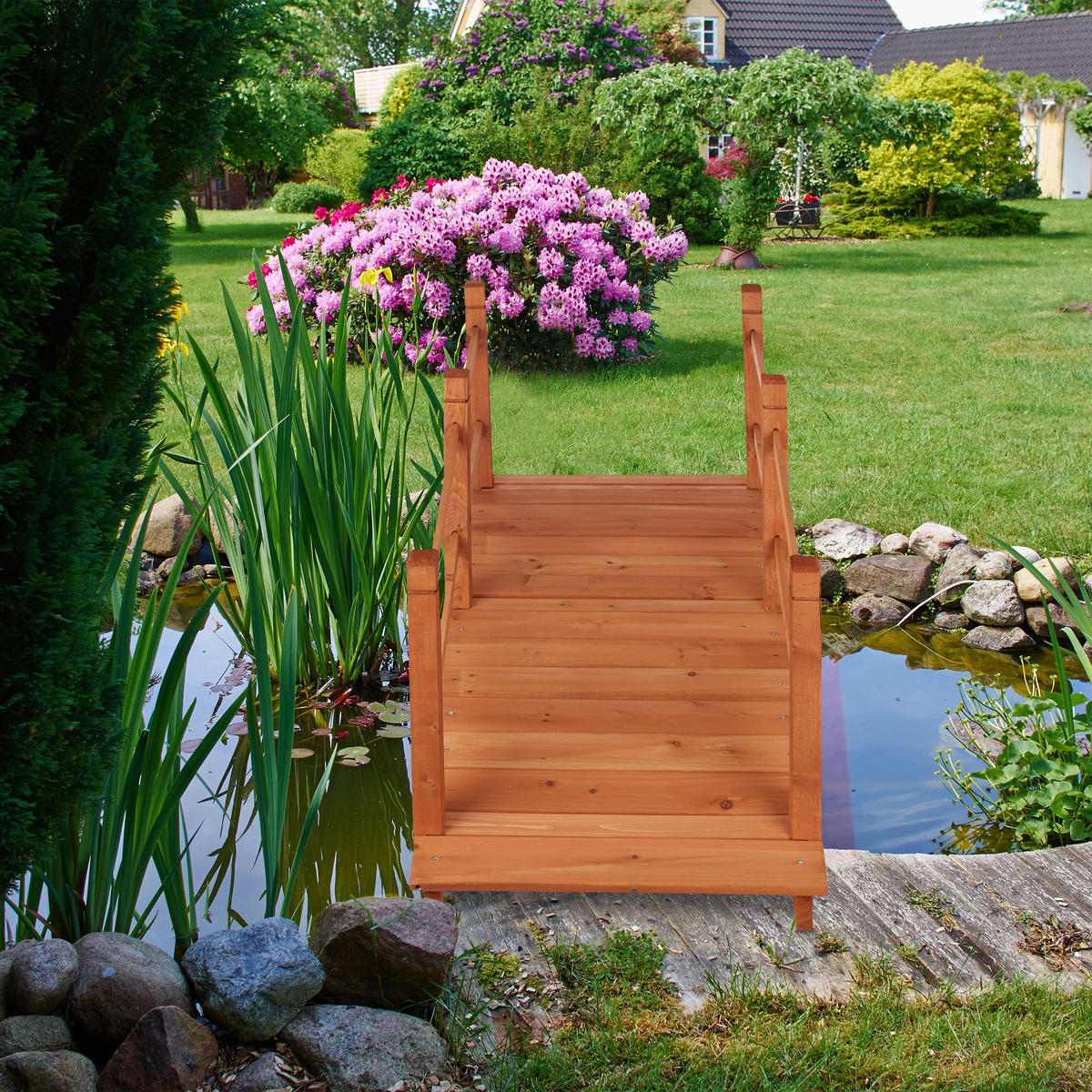 TEICHBRÜCKE Geländer - Hellbraun, Holz (60/140/56cm) - Relaxdays