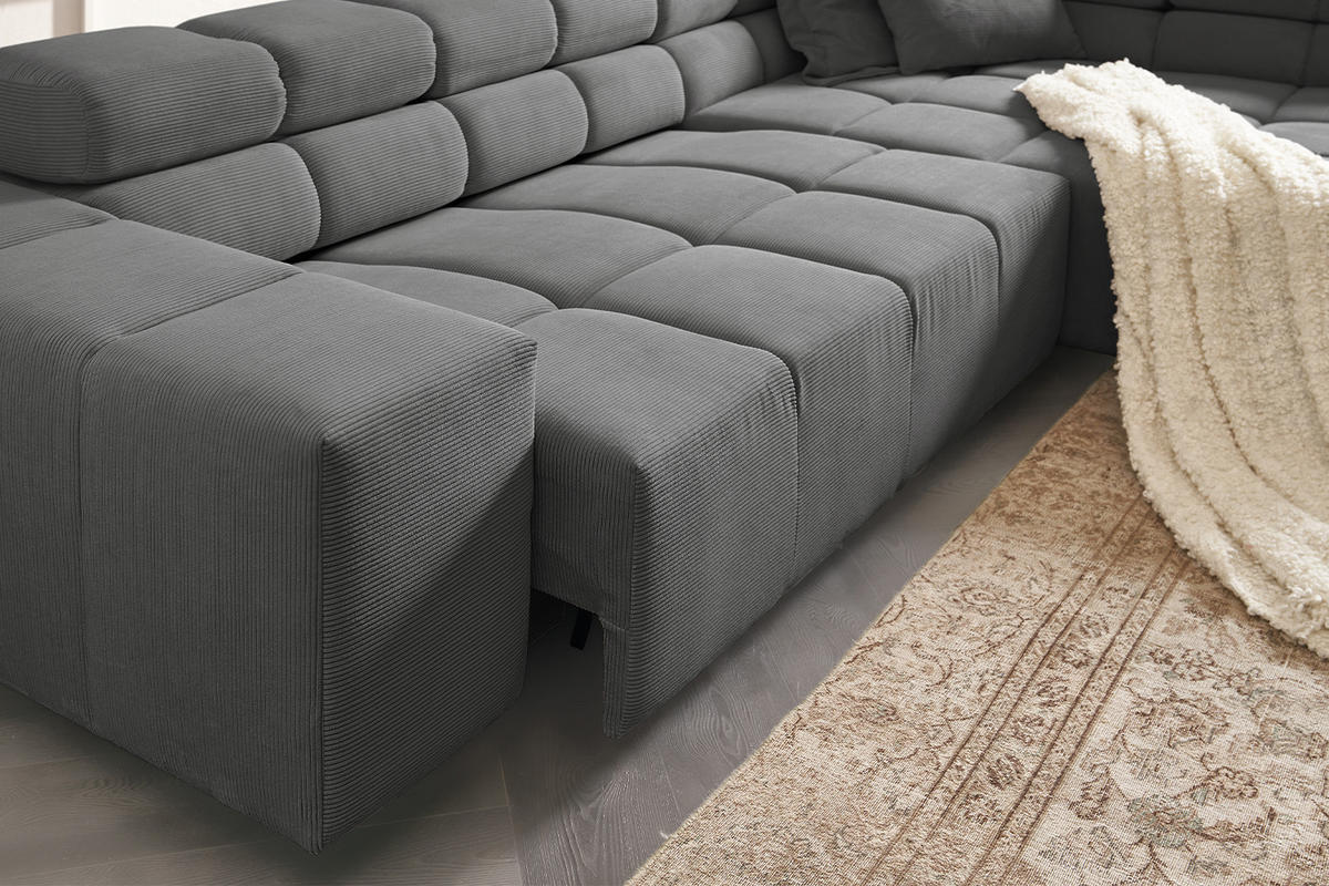 ECKSOFA MIT MOTORISCHEM SITZVORZUG NEVADA Anthrazit Cord - Anthrazit/Schwarz, Kunststoff/Textil (319/215cm) - KAWOLA