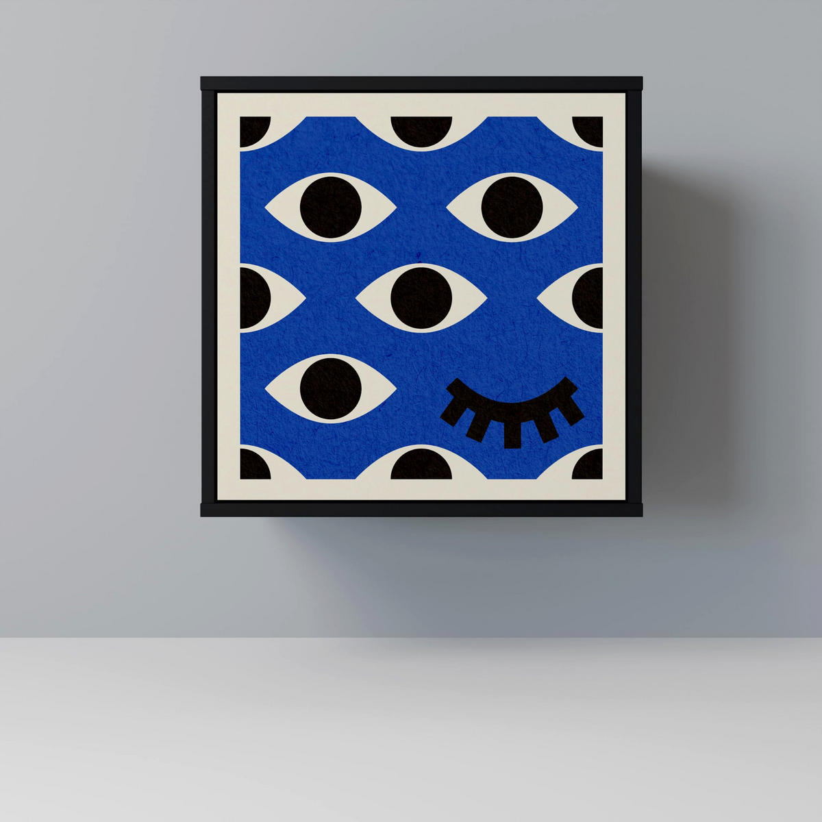 SIDEBOARD GEOMETRIC EYES, Schwarz, 57,5x42x67,5 cm, Schwarze Metall-Rahmenfüße - Multicolor/Schwarz, Holzwerkstoff/Metall (57.5/67.5/42cm) - SpaceRebels