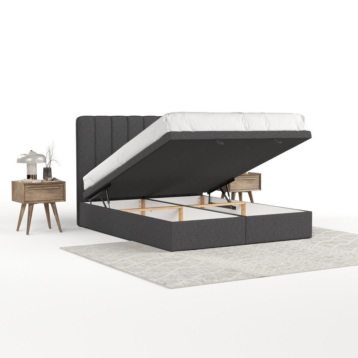 POLSTERBETT Vienna mit Stauraum 140/200 cm Anthrazit im Megan Stoff - Anthrazit/Schwarz, Holz/Holzwerkstoff (140/200cm) - AltaBeds