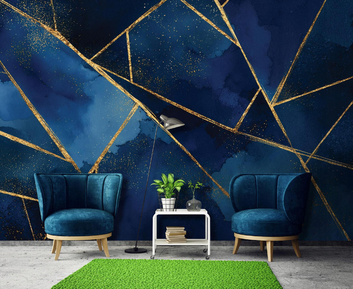 FOTOTAPETE Marmor Glanz Blau 400x280 cm - Multicolor, Papier (400/280cm) - Wallarena