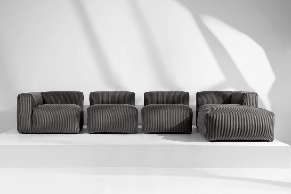 ECKMODULSOFA-RECHTS BUFFO 6-Sitzer mit extrem weicher Sitzfläche, Kordstoff, grau - Grau, Textil (377/180cm) - KONSIMO®