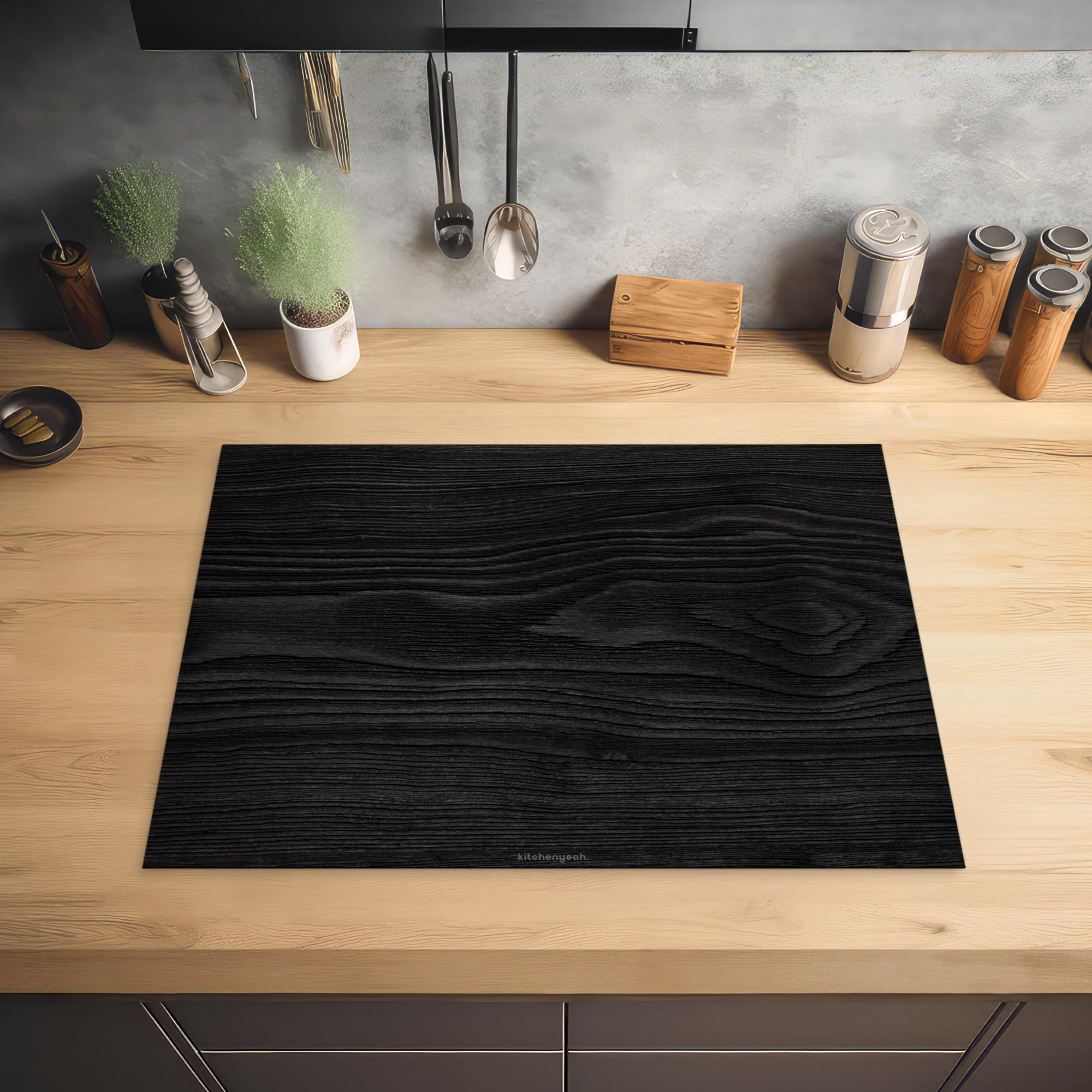 HERDABDECKPLATTE Schwarz - Holzoptik 71x52 cm - Schwarz, Kunststoff (71/0.2/52cm) - MuchoWow