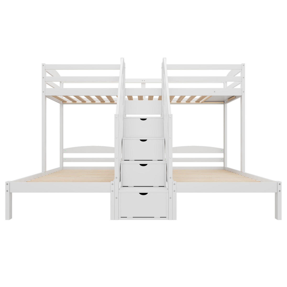 HOCHBETT mit 3 Liegeflächen 90x200 cm in Weiß mit Stauraumtreppe und Schubladen - Weiß, Holz (90/200cm) - IVMEU