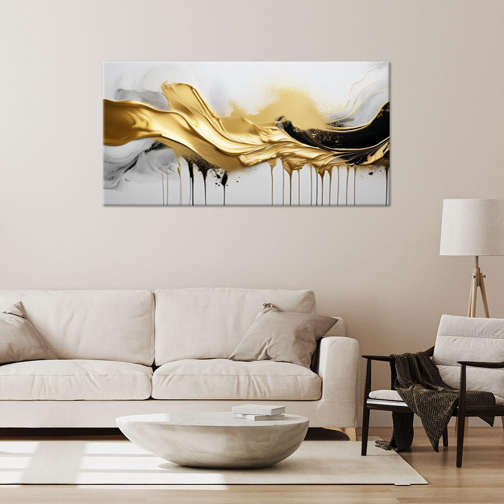 LEINWANDBILD Goldene 3D-Abstraktion 80x40cm - Goldfarben, Textil (80/40cm) - Feeby