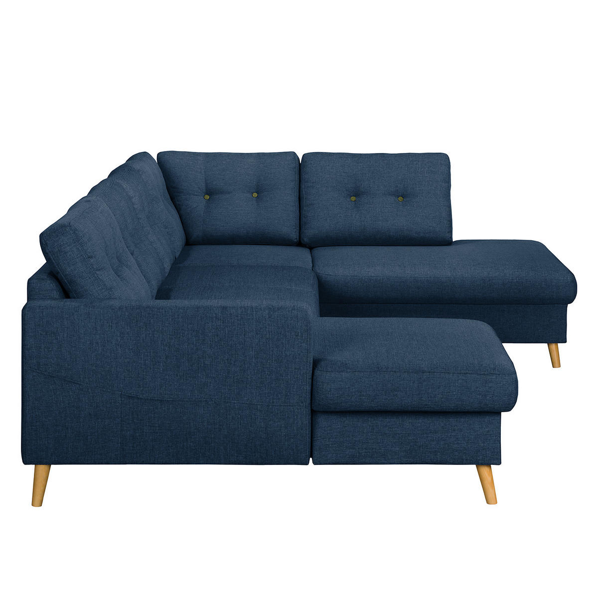 WOHNLANDSCHAFT mit Longchair - Blau/Olivgrün, Textil (290/90/200cm) - home24
